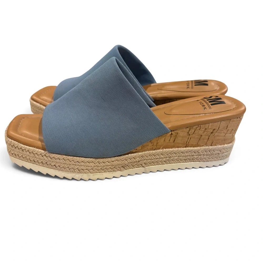 SM New York Jayla Blue Textile Espadrille Cork Wedge Platform Sandals 7M